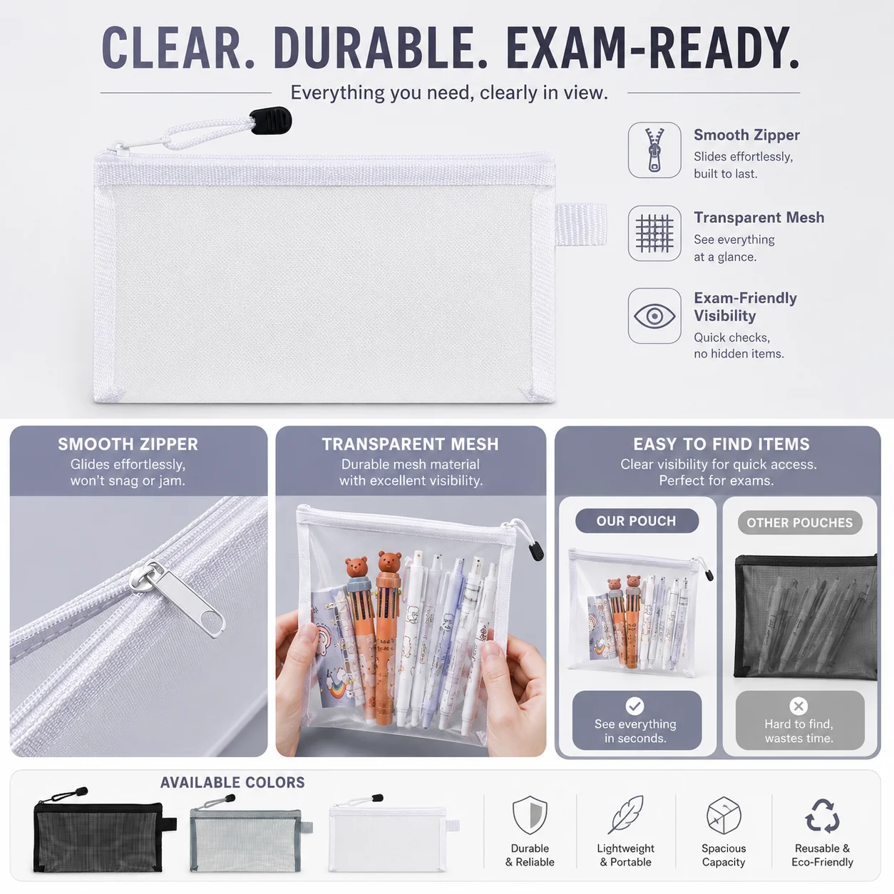 Sac à crayons en maille transp - Clear Mesh Pencil Pouch For Exam avis et prix