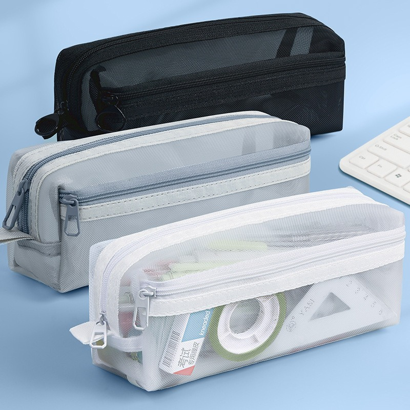 Trousse à crayons double couch - Clear Mesh Pencil Pouch For Exam avis et prix